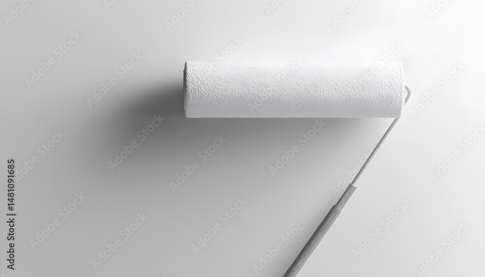 Obraz premium High-angle view of a white paint roller on a plain surface.