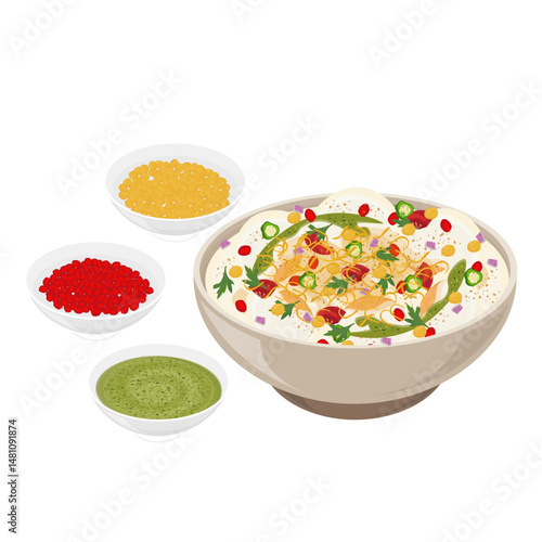 Vector Illustration logo Clipart Dahi Vada or Dahi Bhalla Chaat Indian Food