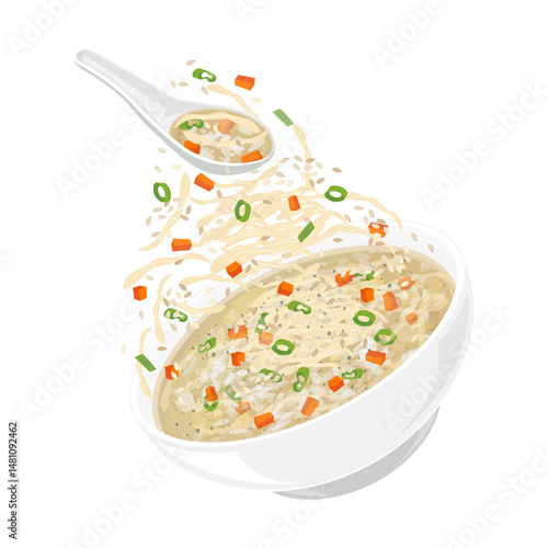 Vector Illustration logo Clipart Levitation Dakjuk Korean Chicken Rice Porridge