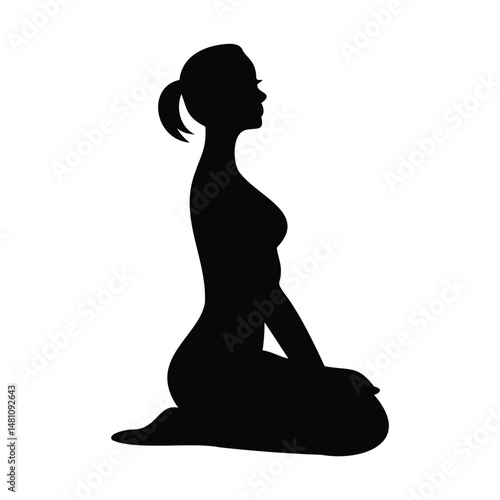 Pregnant woman silhouette in yoga lotus pose for relaxation and health