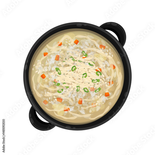 Vector Illustration logo Clipart Cooking Dakjuk Korean Chicken Rice Porridge on a Pan