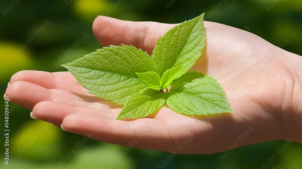 Person Holding Fresh Green Seedling in Hand Against Blurred Background Person Holding Fresh Green Seedling in Hand Against Blurred Background