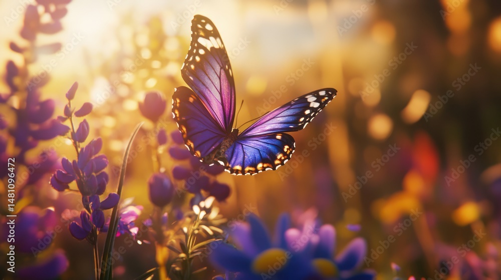 custom made wallpaper toronto digitalMagical Sunset Butterfly in a Meadow of Purple Flowers