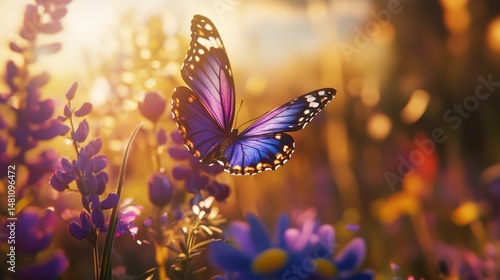 Wallpaper Mural Magical Sunset Butterfly in a Meadow of Purple Flowers Torontodigital.ca