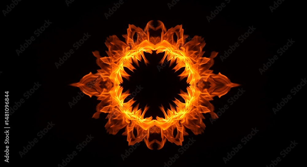 Fototapeta premium Burning fire wreath on black background abstract energy and flame design