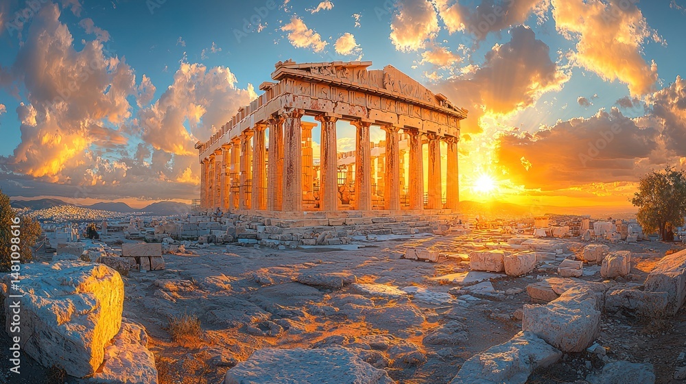 Obraz premium Ancient temple at sunset, dramatic sky