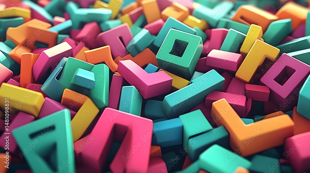 Fototapeta premium Colorful Blocks with Letters Stacked in Playful Arrangement