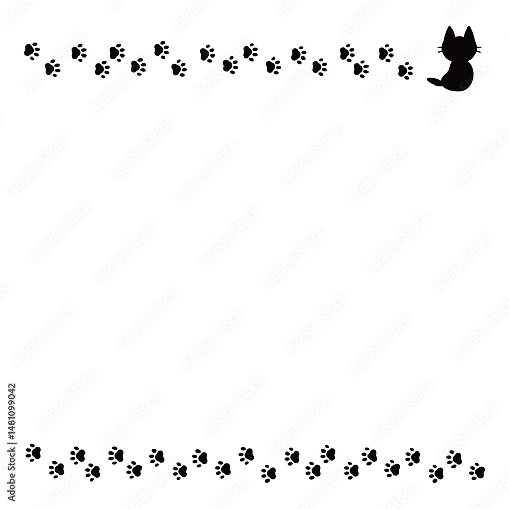 Obraz premium 猫と足跡のフレーム イラスト