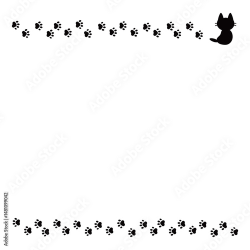 猫と足跡のフレーム　イラスト