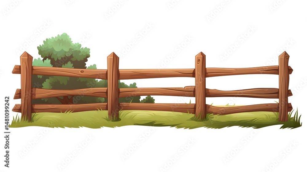 Obraz premium Vector Cartoon Illustration of Isolated Wooden Farm Fence for Graphic Design Projects