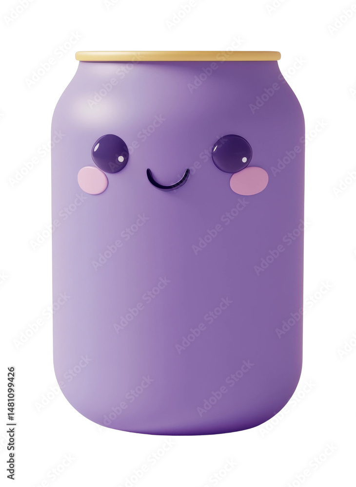 Obraz premium Purple cartoon-inspired smiling jar with cute facial expressions, cut out - stock png.