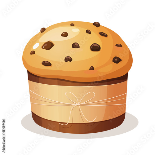 Vector illustration of chocolate panettone for holiday celebration isolated on white background.
