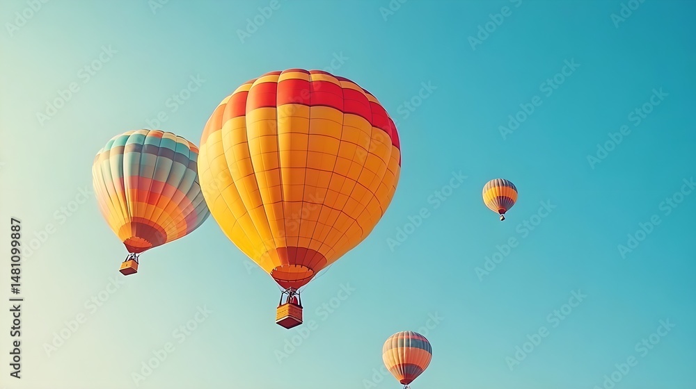 Fototapeta premium Colorful Hot Air Balloons Soaring in a Clear Blue Sky
