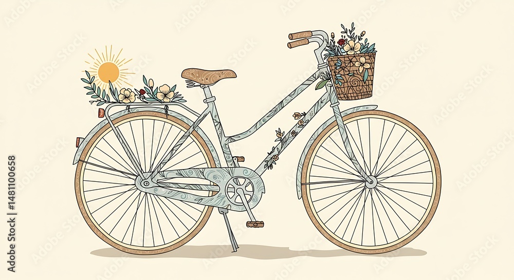 Fototapeta premium Floweradorned bike basks in sunshine