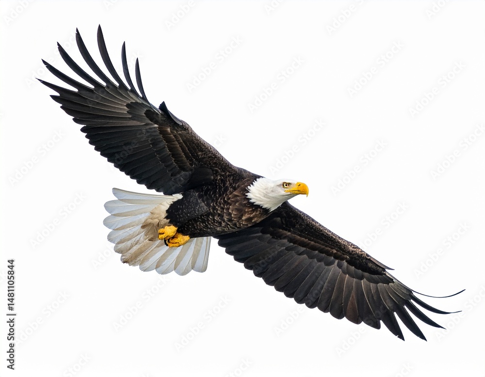 Obraz premium Bald eagle flying isolated on white background.