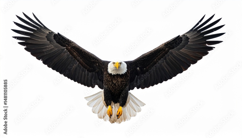 Fototapeta premium Bald eagle flying isolated on white background.
