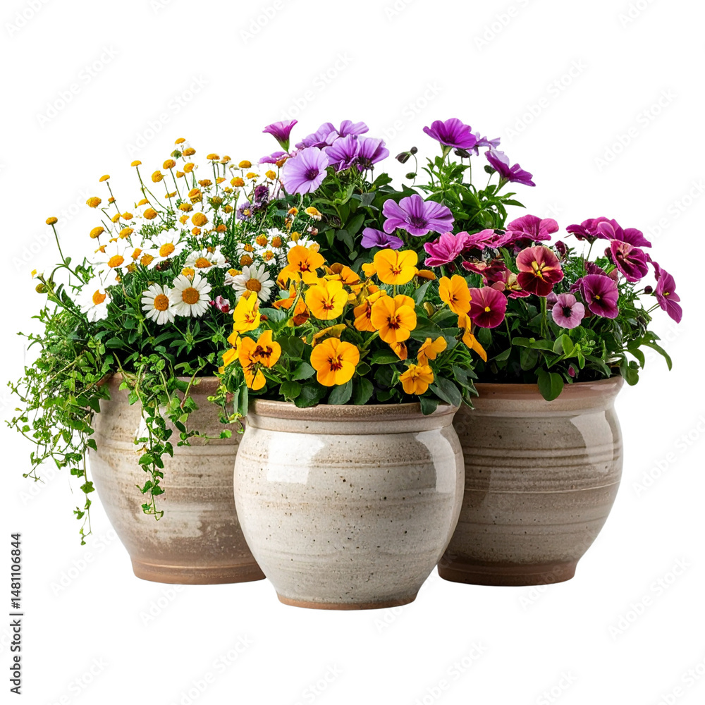 custom made wallpaper toronto digitalUntitled design - Elegant Ceramic Flower Pots with Blooming Seasonal Plants, isolated on transparent background