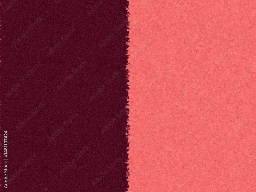 Fototapeta premium A simple abstract background with two vertical sections. One side is dark burgundy, the other is a lighter coral pink, separated by a slightly textured edge.