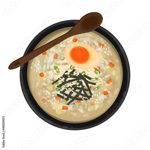 Vector Illustration logo Clipart Top View Dakjuk Korean Chicken Rice Porridge