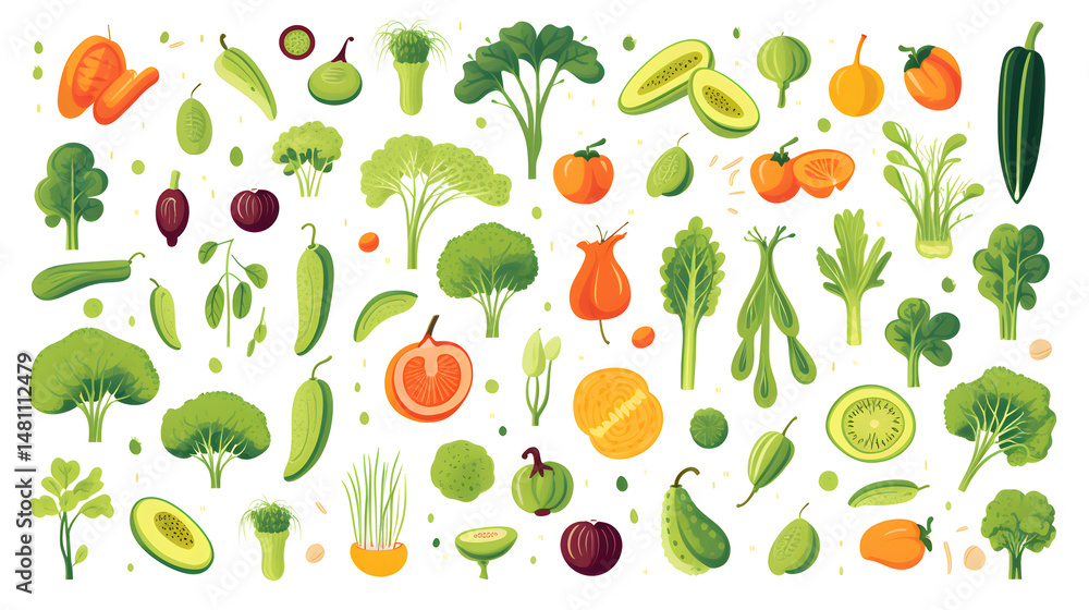 Obraz premium Vegan Food Nutrition and Healthy Cartoon Vector Illustration for Wellness Blogs