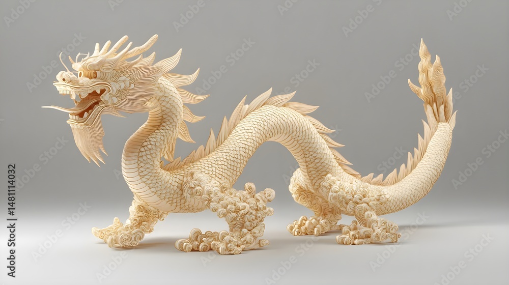 Fototapeta premium Intricate Chinese Dragon Papercut Art in Delicate Style