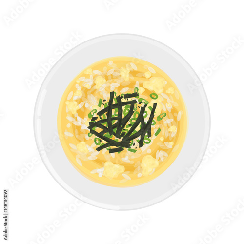 Vector Illustration logo Clipart Top View Egg Okayu Japanese Rice Porridge