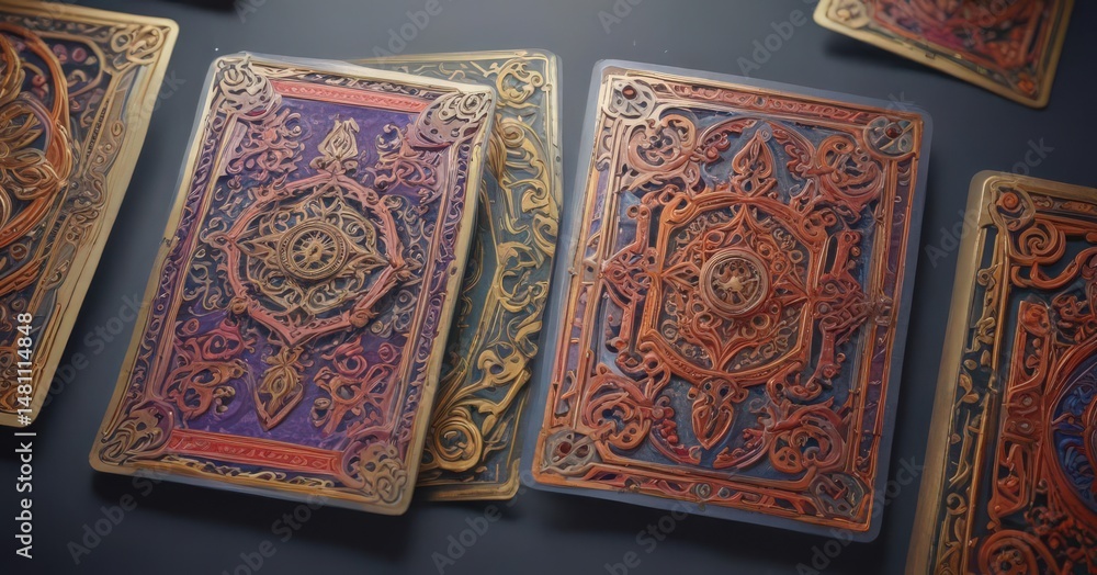 Fototapeta premium Intricate die-cut cards, vibrant colors, layered designs, scrapbooking, texture