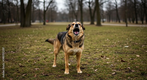 Dog barks fiercely in park
