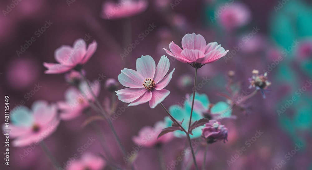Dusky pink cosmos field in bloom Dusky pink cosmos field in bloom