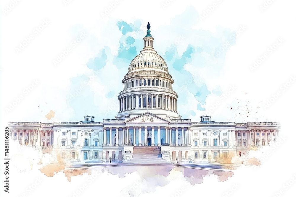 Fototapeta premium Watercolor Capitol Building (6)