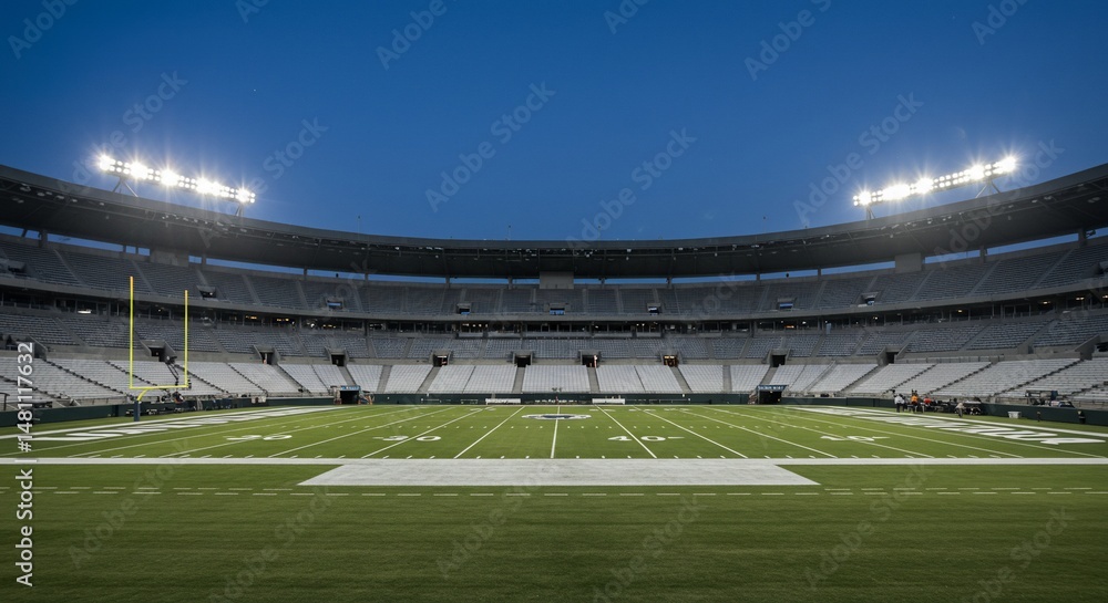 Fototapeta premium Empty stadium basks under stadium lights