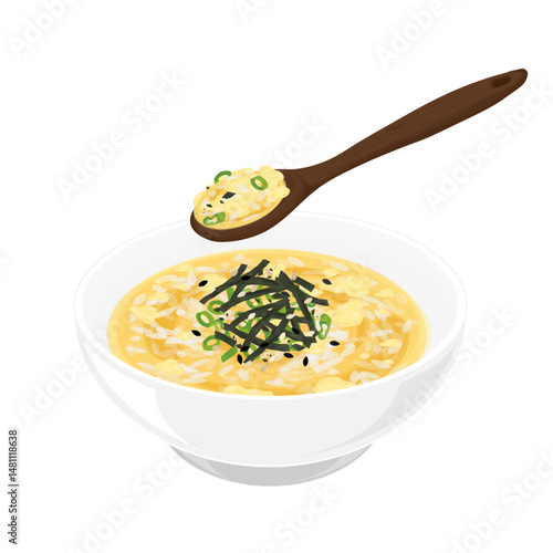 Vector Illustration logo Clipart Ready to eat Egg Okayu Japanese Rice Porridge