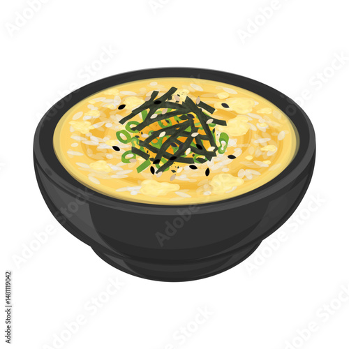 Vector Illustration logo Clipart Easy Okayu with Egg or Japanese Rice Porridge