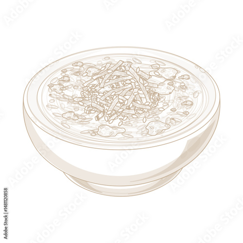Vector Illustration logo Line art Egg Okayu Japanese Rice Porridge on a Bowl