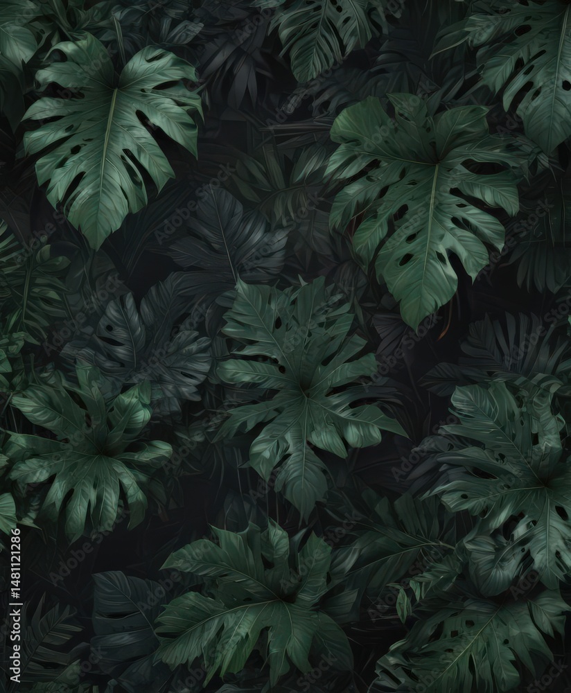 Intricate dark green & black exotic leaf pattern, abstract tropical foliage , green, exotic Intricate dark green & black exotic leaf pattern, abstract tropical foliage , green, exotic