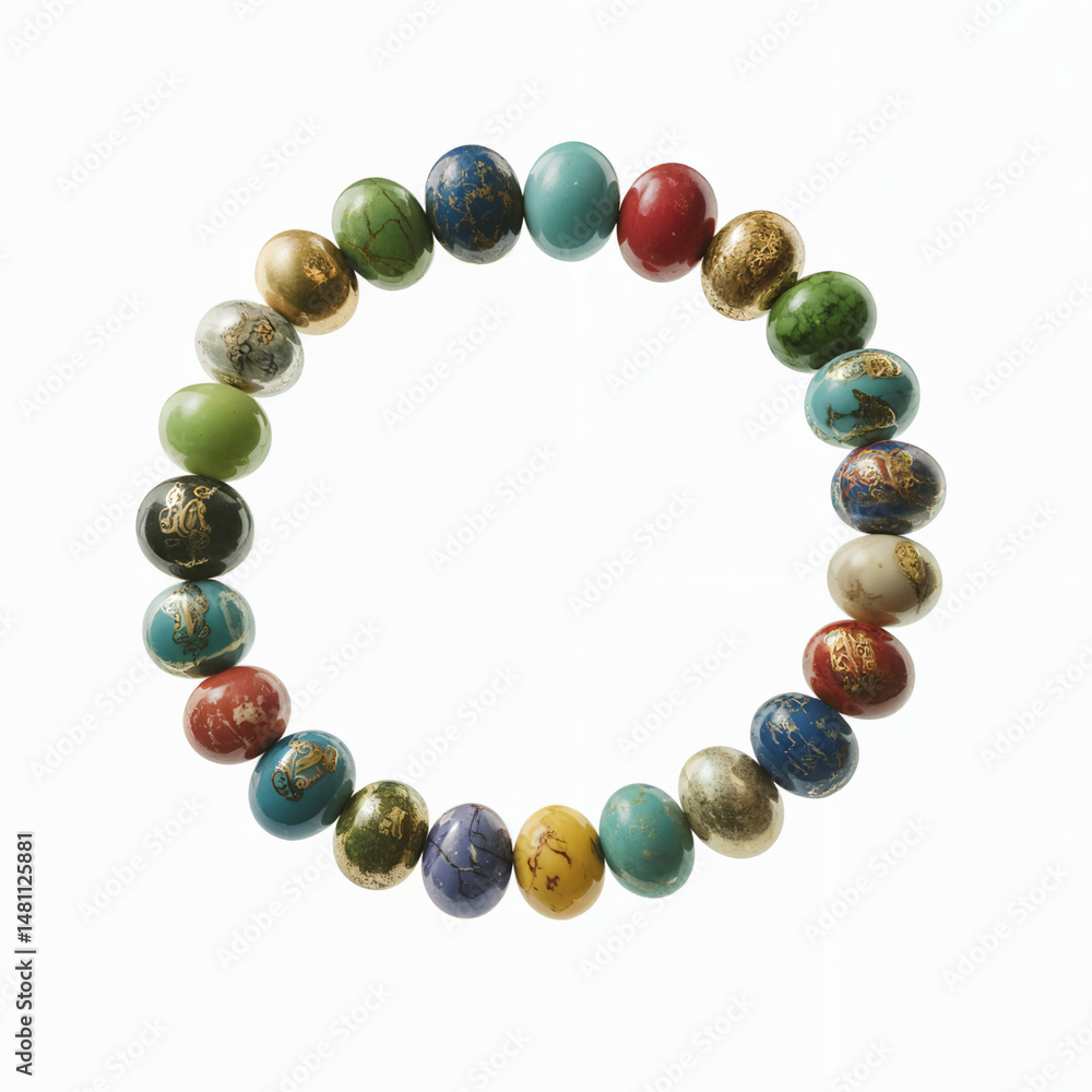 Obraz premium Colorful stone bead bracelet handmade jewelry gift fashion accessory red on transparent background
