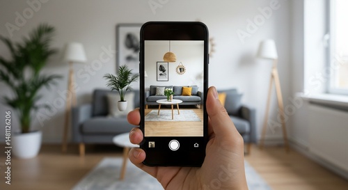 Interior through phone living room capture