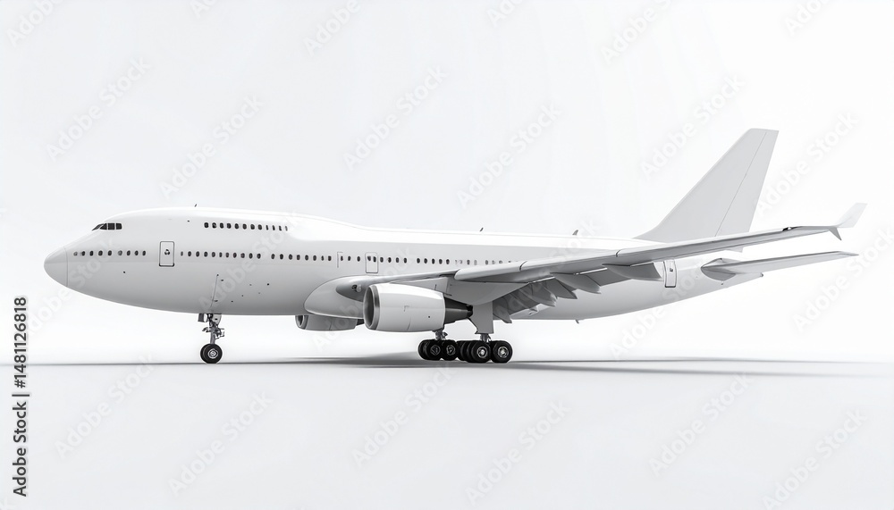 Obraz premium White Boeing 747 Side View Mockup
