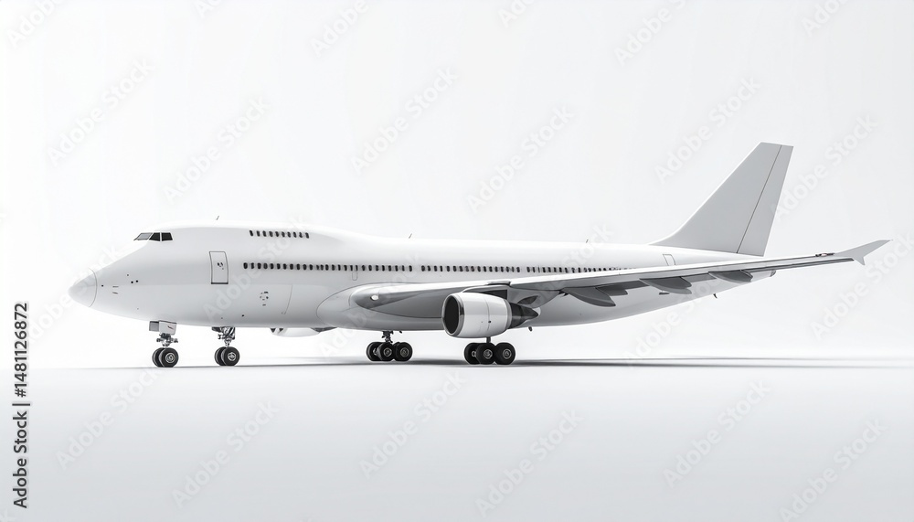 Obraz premium White Boeing 747 Side View Mockup