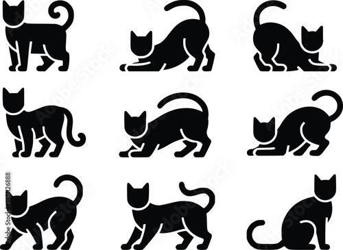 Cat Lover Icon Adorable Feline Silhouette Simple Clean Vector Set for Designers