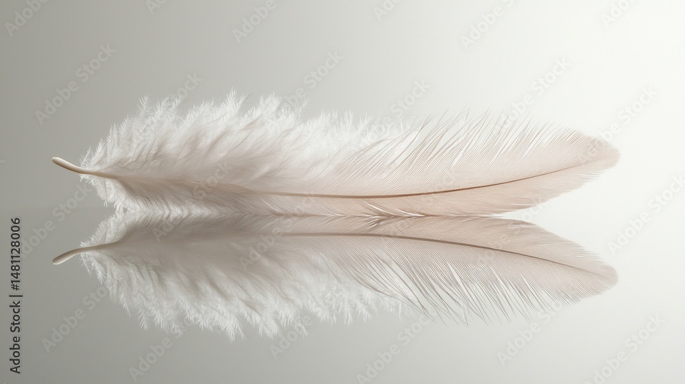 Obraz premium Delicate white feather reflected on a smooth surface