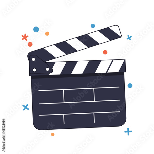 Movie Clapper Illustration. Colorful background design, movie and cinema hobby concept, entertainment design asset, icon  