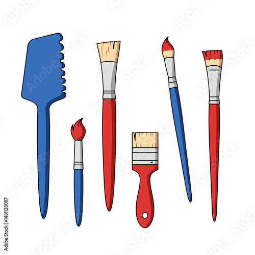 Colorful Paintbrushes and Artistic Tools Illustration Set. Colorful, Artistic Hobby concept, Design Asset, Art Supplies Icons