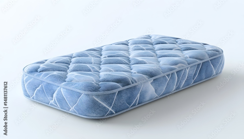 Fototapeta premium Light-blue quilted mattress product rendered on white background.