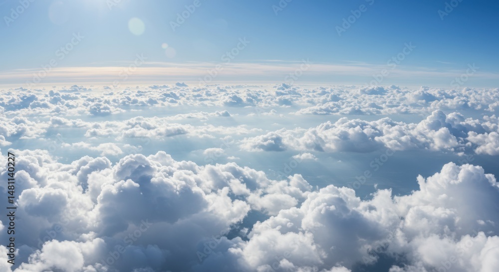 Fototapeta premium Aerial view of clouds representing freedom and serenity, with sunlight and blue sky