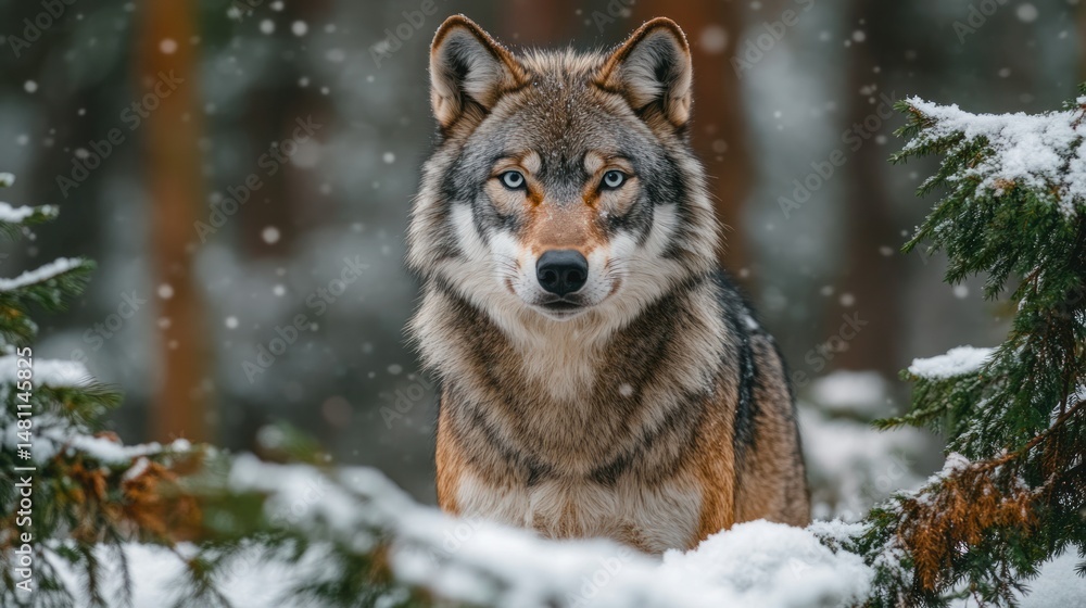 Grey wolf in snowy forest Grey wolf in snowy forest