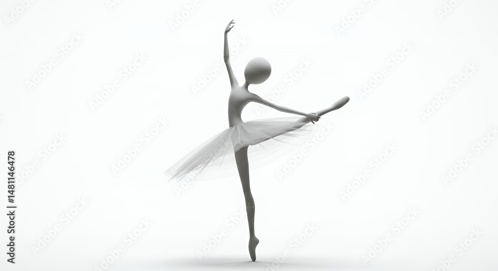 Graceful Stick Figure Ballerina Performing Pirouette in a Bright White Studio Graceful Stick Figure Ballerina Performing Pirouette in a Bright White Studio