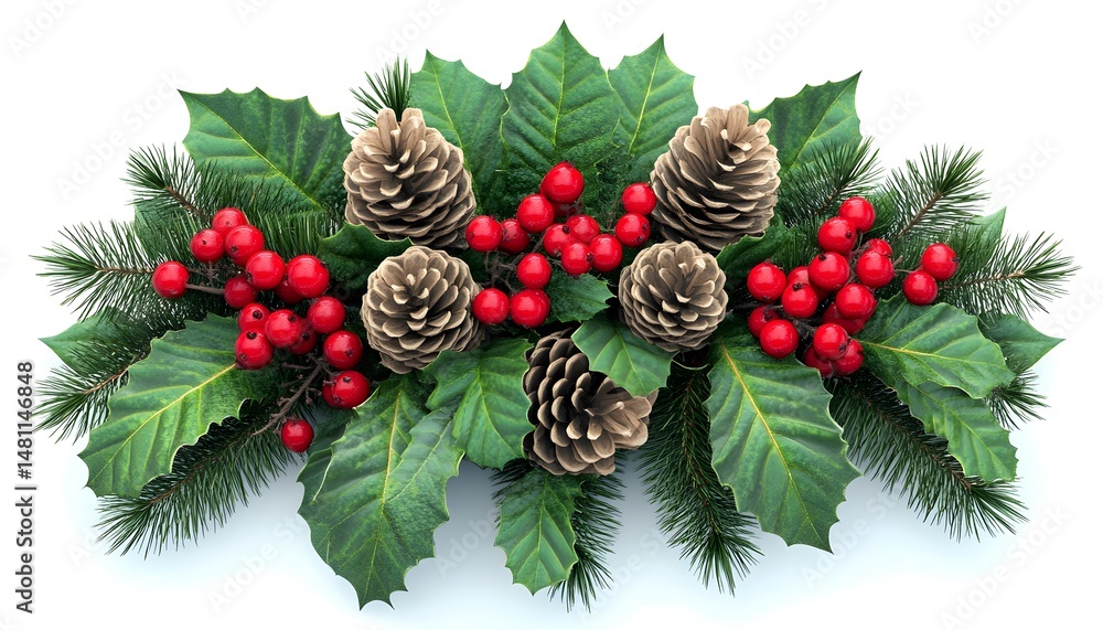 Festive arrangement of holiday greenery and decorative elements. Festive arrangement of holiday greenery and decorative elements.