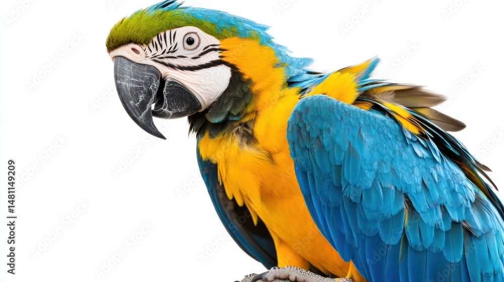 Fototapeta premium Captivating Portrait of a Blue and Gold Macaw with Detailed Plumage and Unique Features