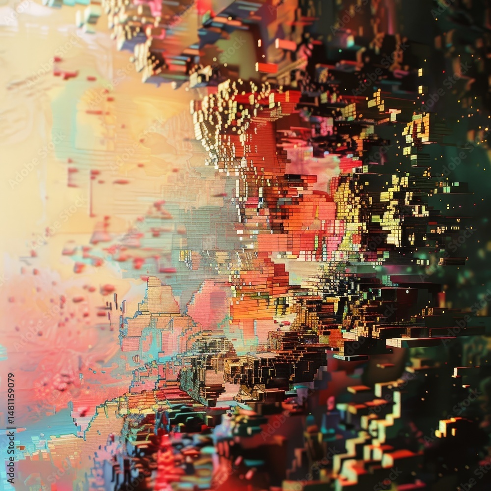 painter's palette dissolving into pixelated glitches on digital decay studio lighting . painter's palette dissolving into pixelated glitches on digital decay studio lighting .